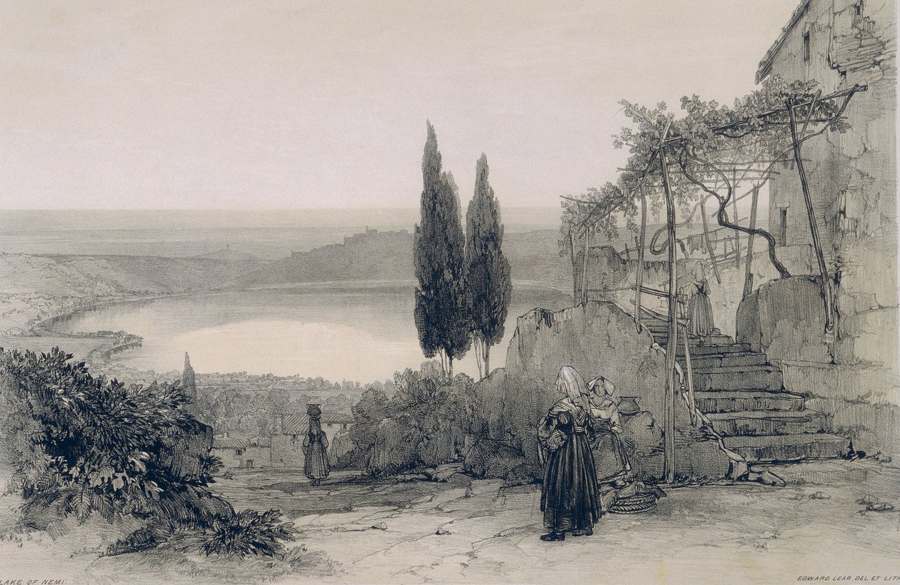 Widoki w Rzymie i okolicach: jezioro Nemi autorstwa Edward Lear