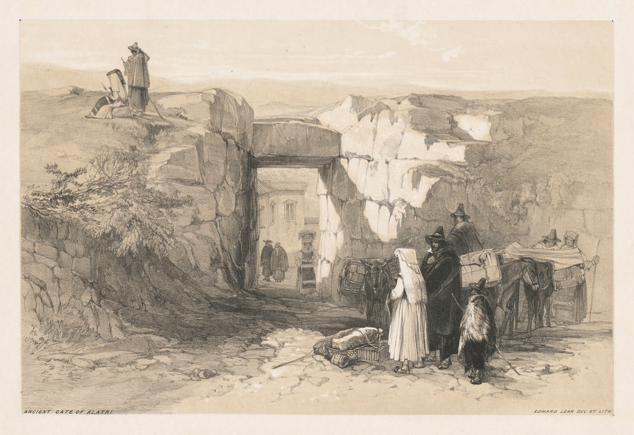 Widoki Rzymu i jego okolic: Starożytna Brama Alatri, 1841. autorstwa Edward Lear