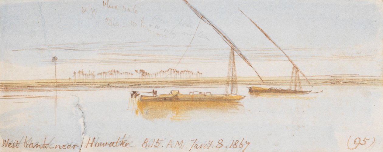 Zachodni Brzeg w pobliżu Howatke; godz. 8:15 rano, 8 stycznia 1867 r. (95) autorstwa Edward Lear
