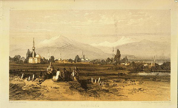 Yenidje, z „Dzienników pejzażysty w Albanii i Grecji”, wydana w 1851 r. (kolor lito) autorstwa Edward Lear