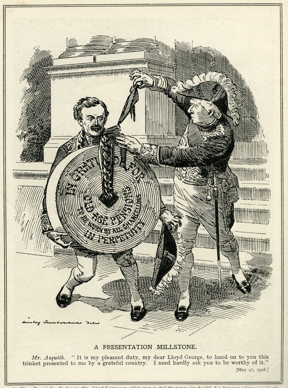 „Prezentacja Millstone”, premier Asquith przedstawia kanclerzowi skarbu Lloydowi George