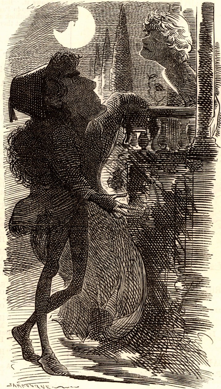 Henry Irving w scenie balkonowej "Romea i Julii" autorstwa Edward Linley Sambourne