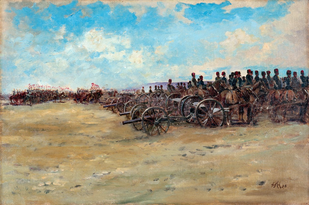 Królewska artyleria konna i lansjerzy czekają na odjazd, 1898 autorstwa Edward Matthew Hale