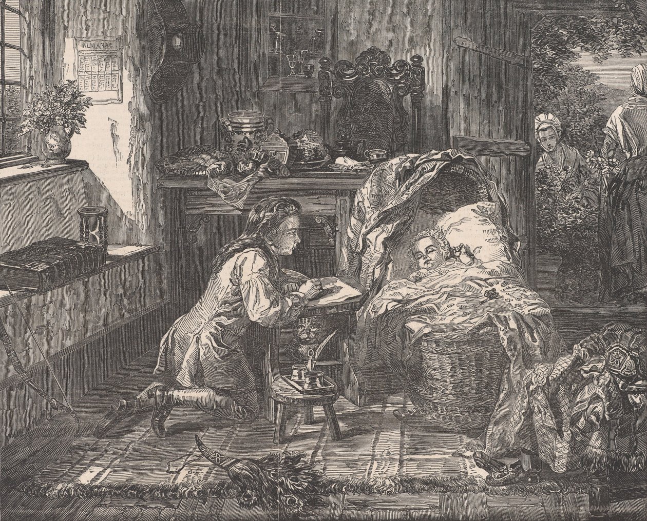 Pierwszy wysiłek w sztuce Benjamina Westa, z Illustrated London News, 12 maja 1849. autorstwa Edward Matthew Ward