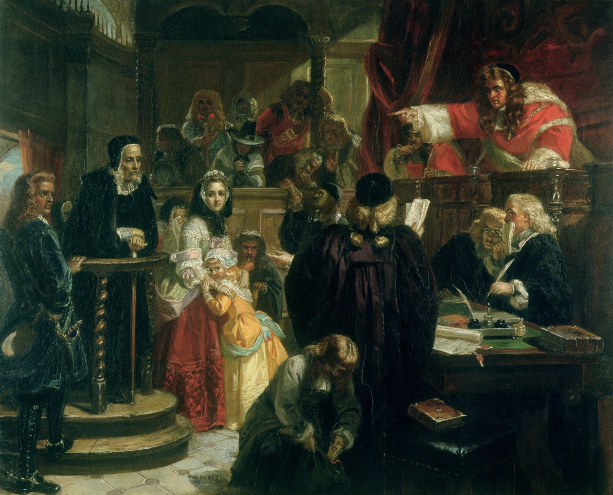 Sędzia Jeffries (1648-89) obrzucający Richarda Baxtera (1615-91) wyzwiskami podczas jego procesu sądowego autorstwa Edward Matthew Ward