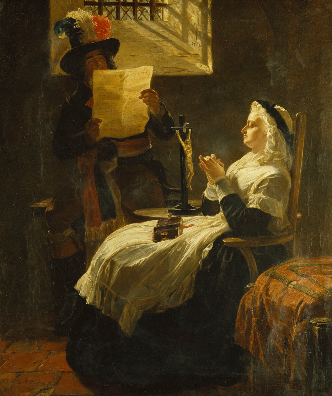 Maria Antonina słuchająca aktu oskarżenia na dzień przed procesem, 1859 r. autorstwa Edward Matthew Ward