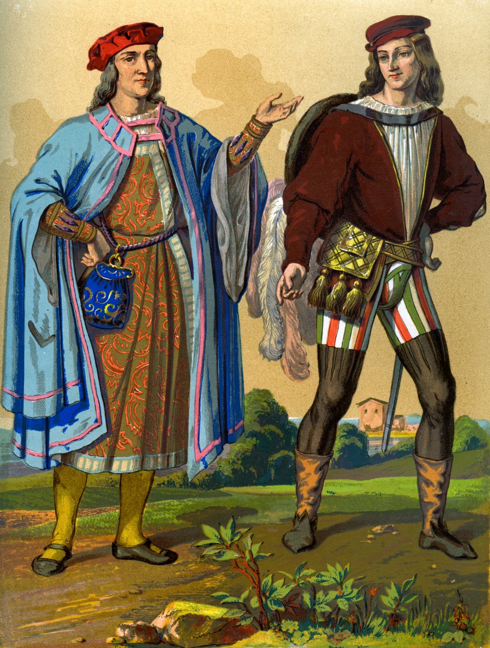 Angielski dworzanin z 1450 roku i angielski dżentelmen z 1500 1849 roku. autorstwa Edward May