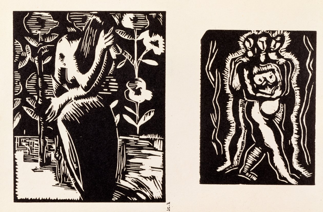 Studium, ilustracja z tomu zawierającego drzeworyty siedmiu artystów, opublikowanego przez Omega Workshops Ltd, Londyn autorstwa Edward McKnight Kauffer