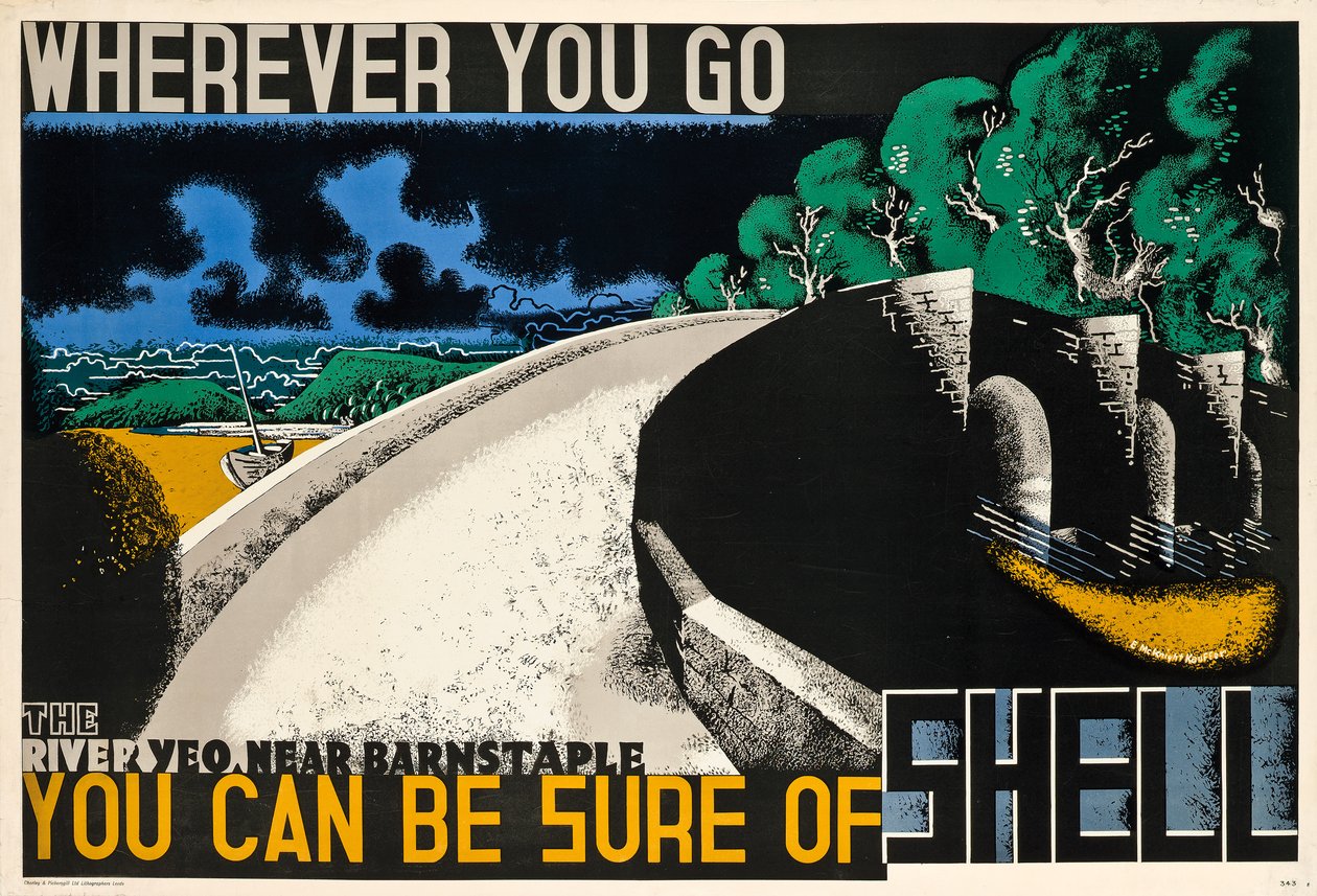 Wherever You Go, You can be Sure of Shell, ok. 1936 (litografia kolorowa) autorstwa Edward McKnight Kauffer