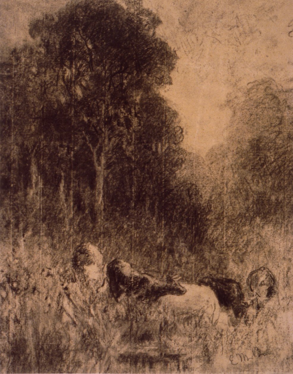 Krajobraz z krowami na pierwszym planie autorstwa Edward Mitchell Bannister