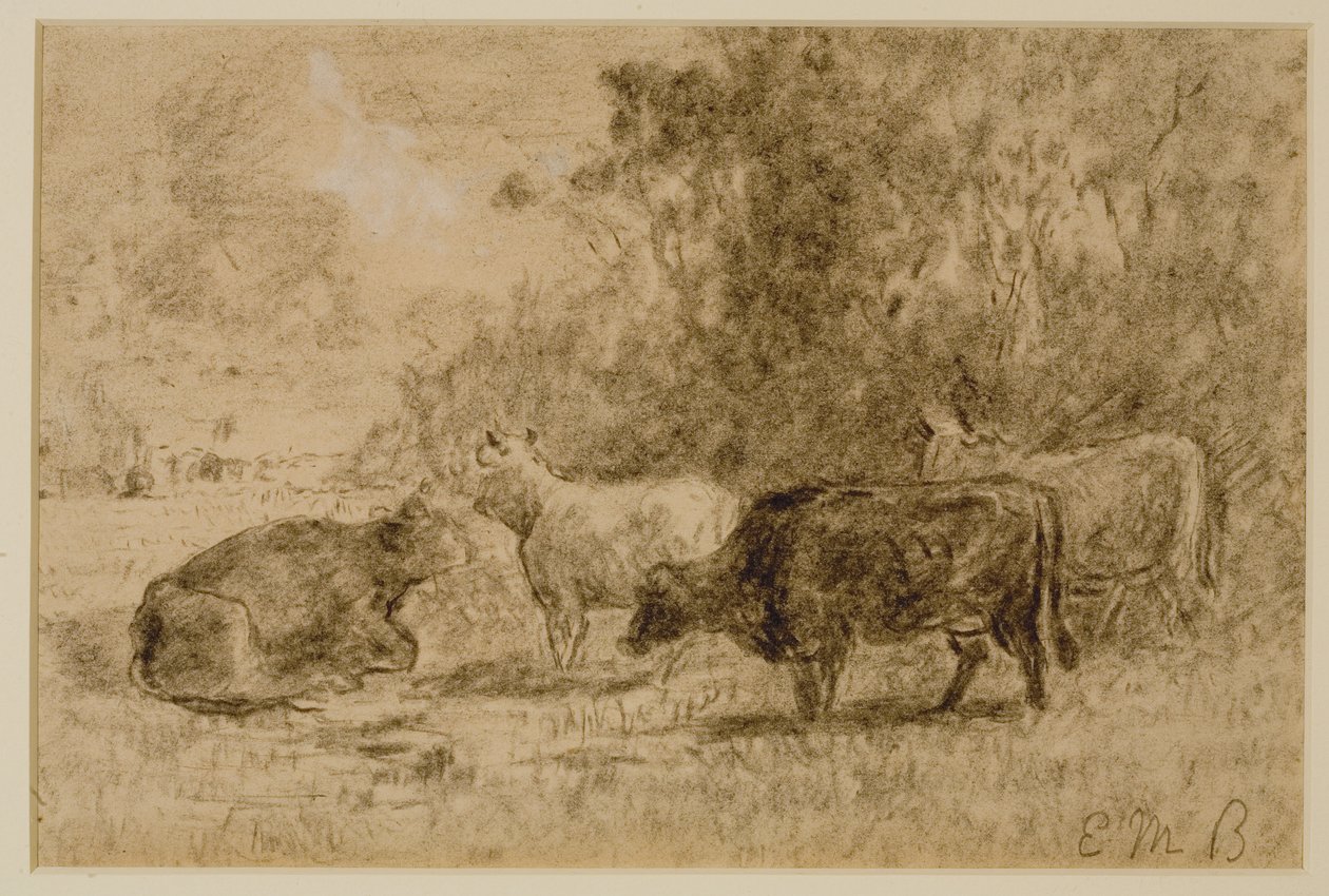 Krajobraz z czterema krowami, ok. 1930 1880 (węgiel na papierze) autorstwa Edward Mitchell Bannister