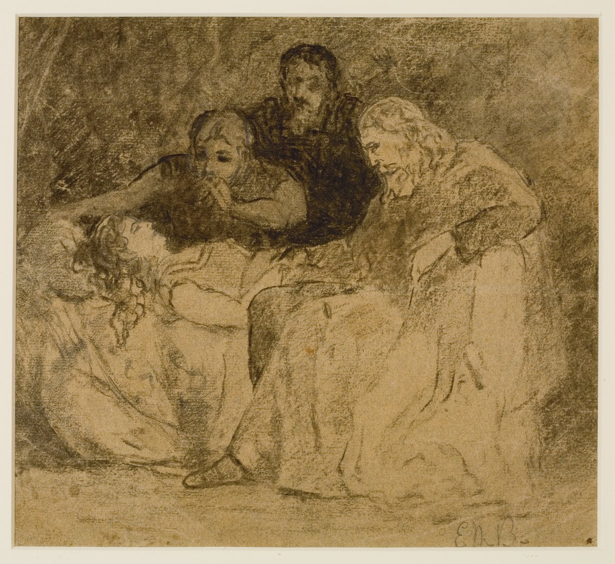 Trzy postacie, kobiety w łóżku (nr 66), ok. 1880 (grafit na papierze) autorstwa Edward Mitchell Bannister