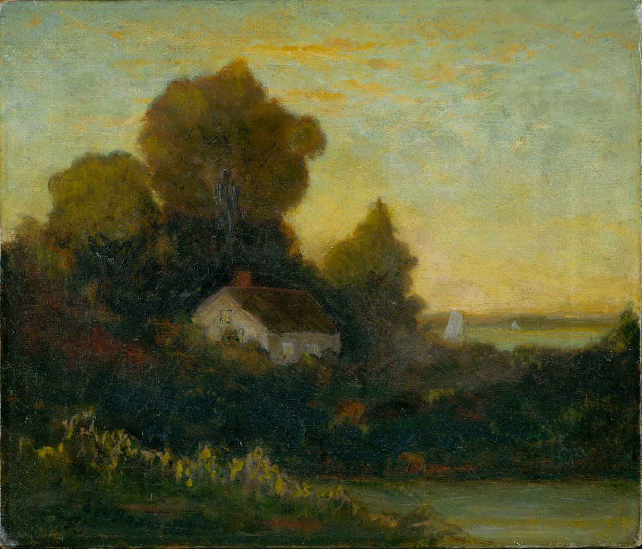Bez tytułu (dom w lesie w pobliżu jeziora) autorstwa Edward Mitchell Bannister