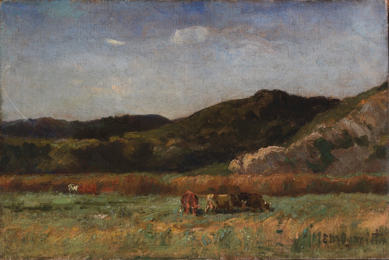 Bez tytułu (krajobraz z pasącymi się krowami, wzgórza) autorstwa Edward Mitchell Bannister
