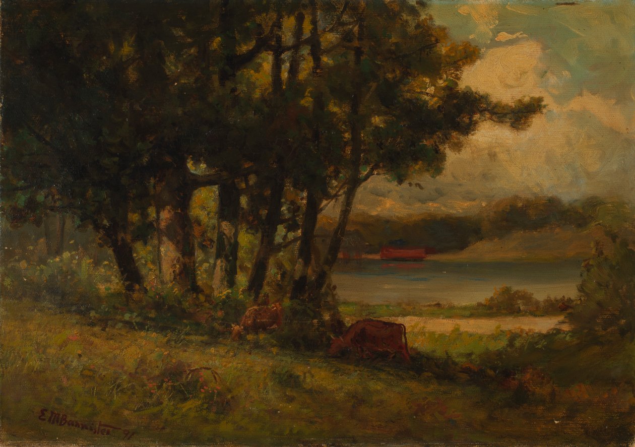 Bez tytułu (krajobraz z krowami pasącymi się w pobliżu rzeki) autorstwa Edward Mitchell Bannister