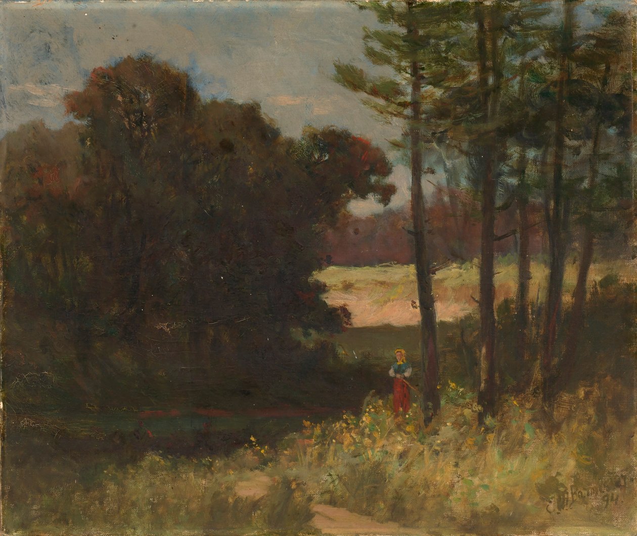 Bez tytułu (krajobraz z drzewami i kobietą) autorstwa Edward Mitchell Bannister