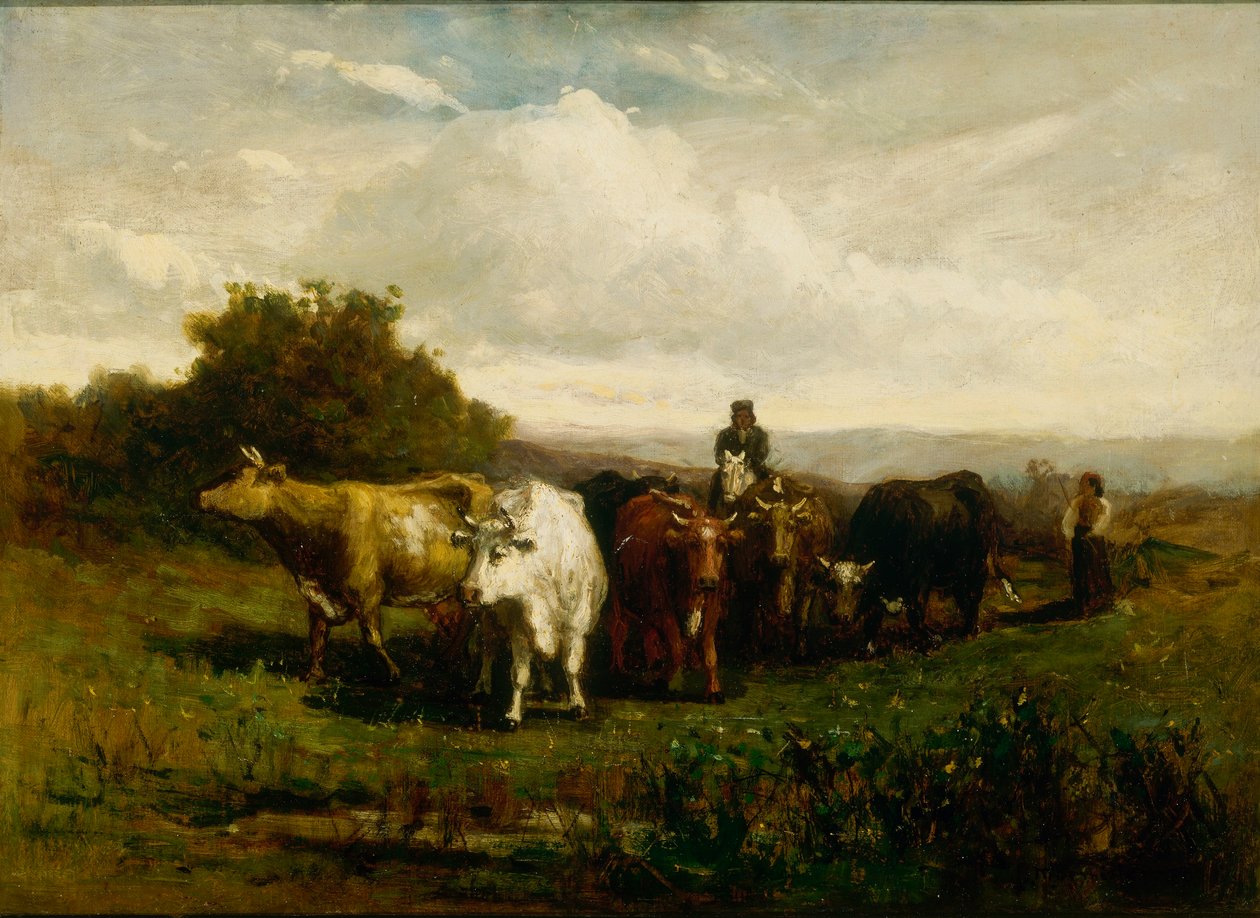 Bez tytułu (mężczyzna na koniu, kobieta pieszo pędząca bydło) autorstwa Edward Mitchell Bannister