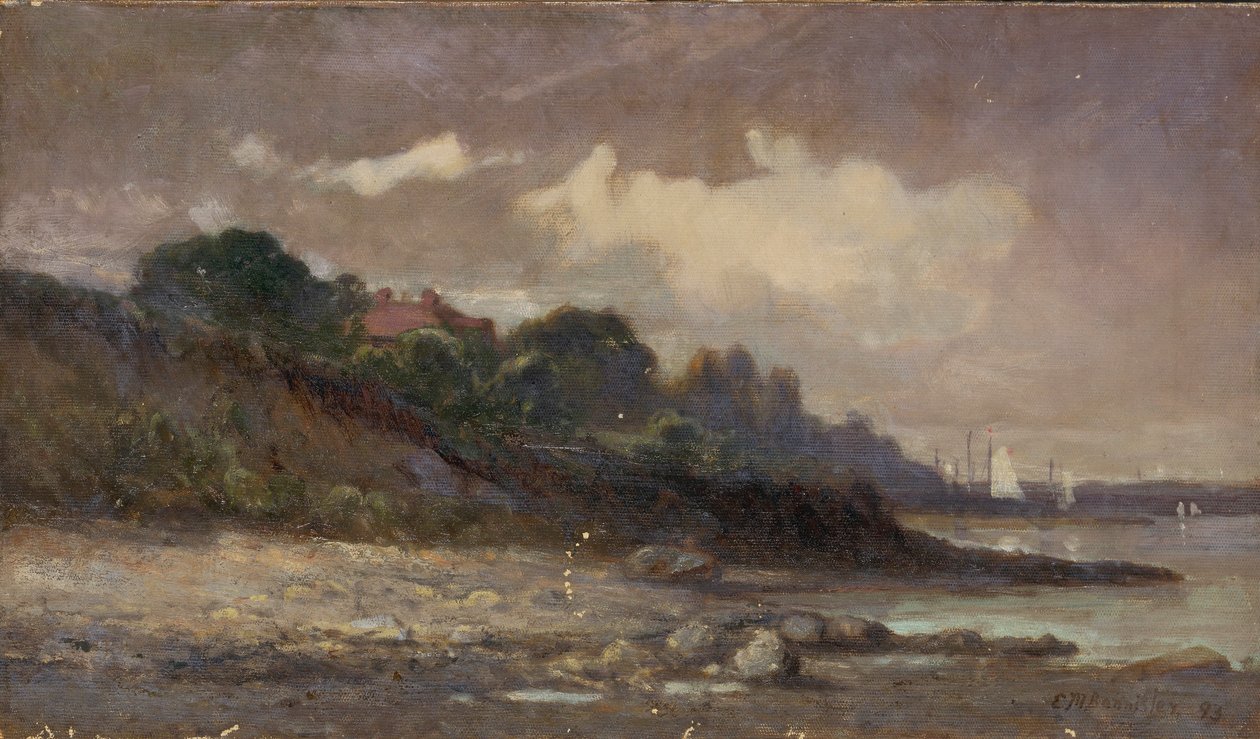 Bez tytułu (linia brzegowa z żaglówkami i dachem) autorstwa Edward Mitchell Bannister
