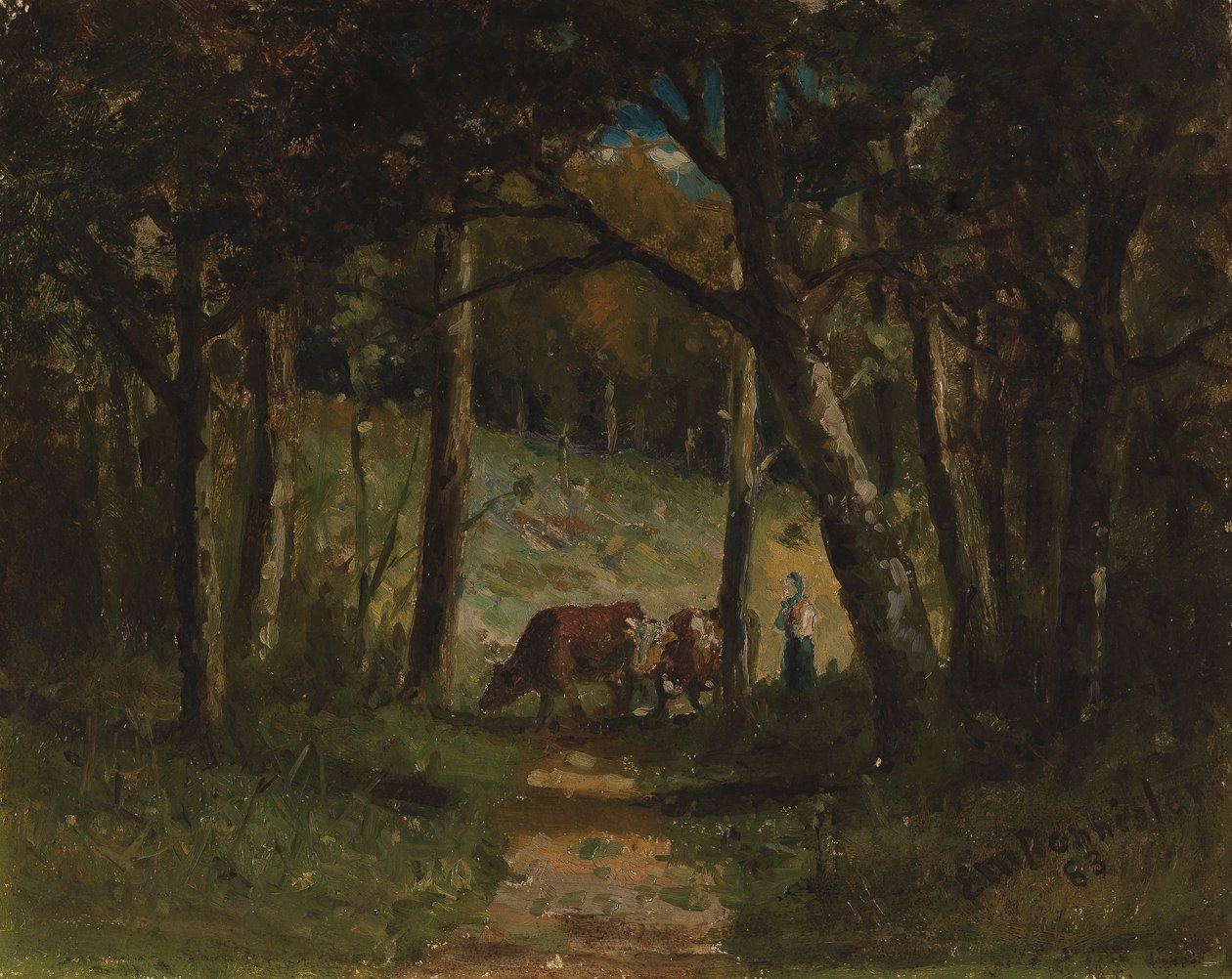 Krowy bez tytułu na leśnej ścieżce, 1883. autorstwa Edward Mitchell Bannister