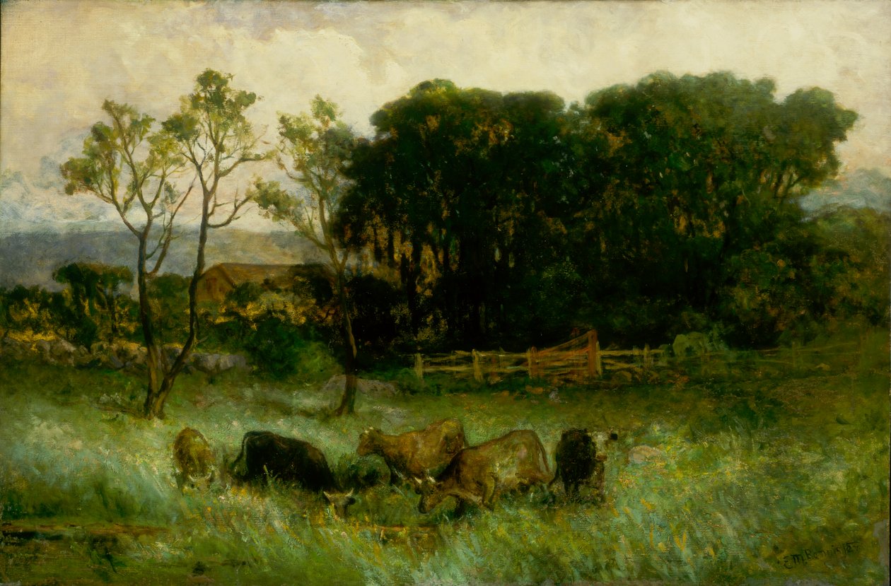 Pięć krów bez tytułu na pastwisku, ca. 1884-1886. autorstwa Edward Mitchell Bannister