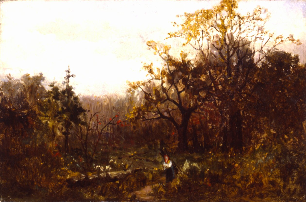 Krajobraz bez tytułu - kobieta niosąca drewno. autorstwa Edward Mitchell Bannister
