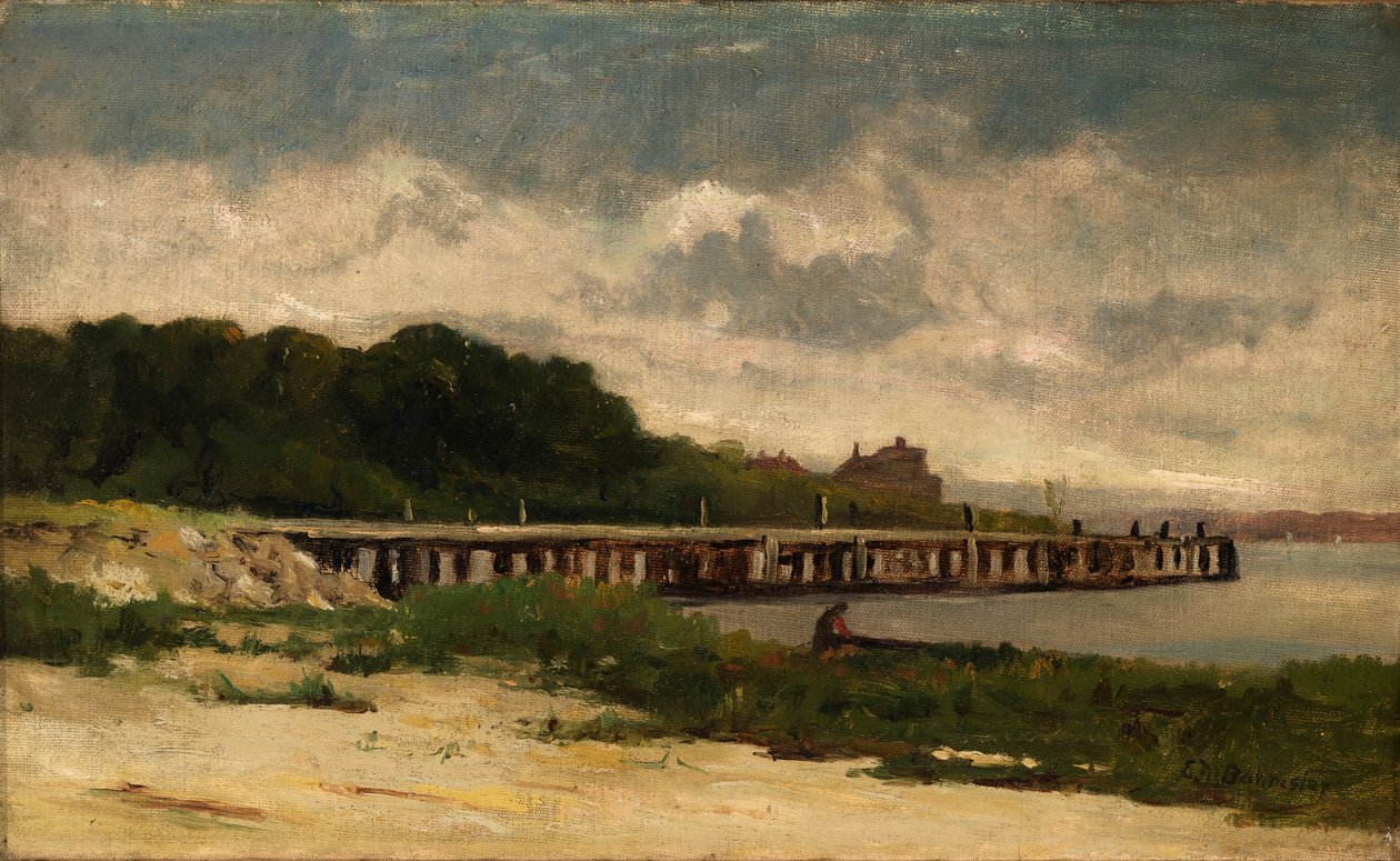 Krajobraz bez tytułu z molo, b.d. autorstwa Edward Mitchell Bannister
