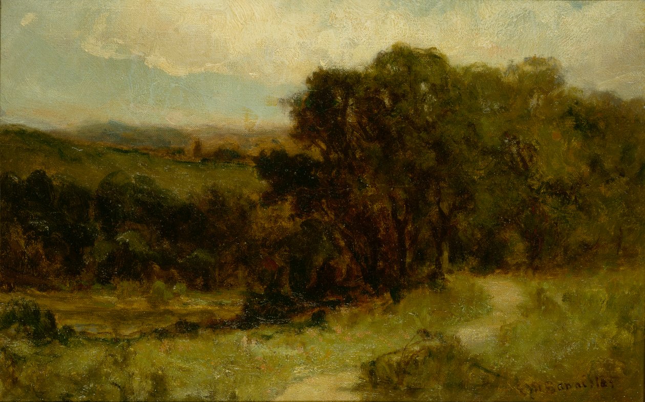 Krajobraz bez tytułu z drogą w pobliżu strumienia i drzewami, b.d. autorstwa Edward Mitchell Bannister