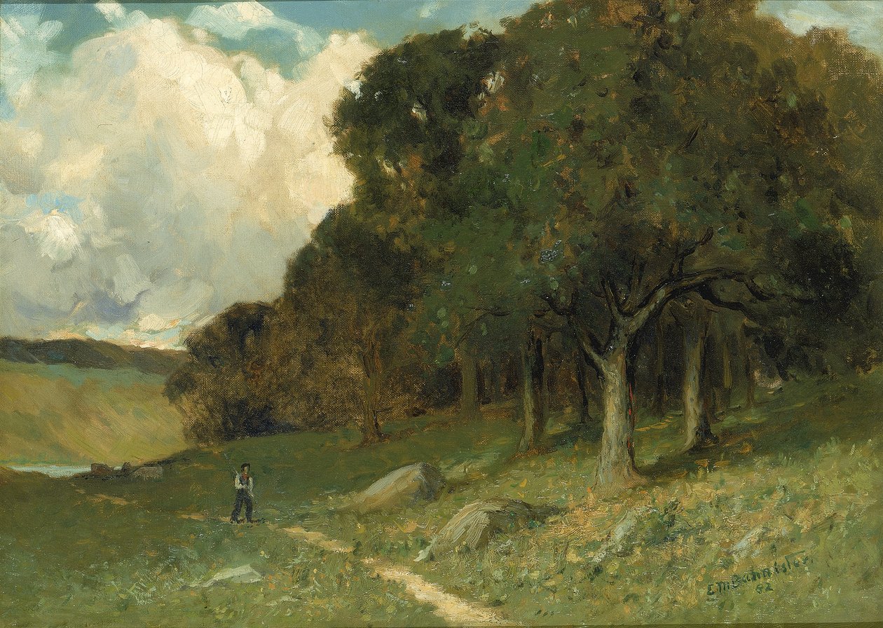 Mężczyzna bez tytułu na ścieżce z drzewami w tle, 1882. autorstwa Edward Mitchell Bannister