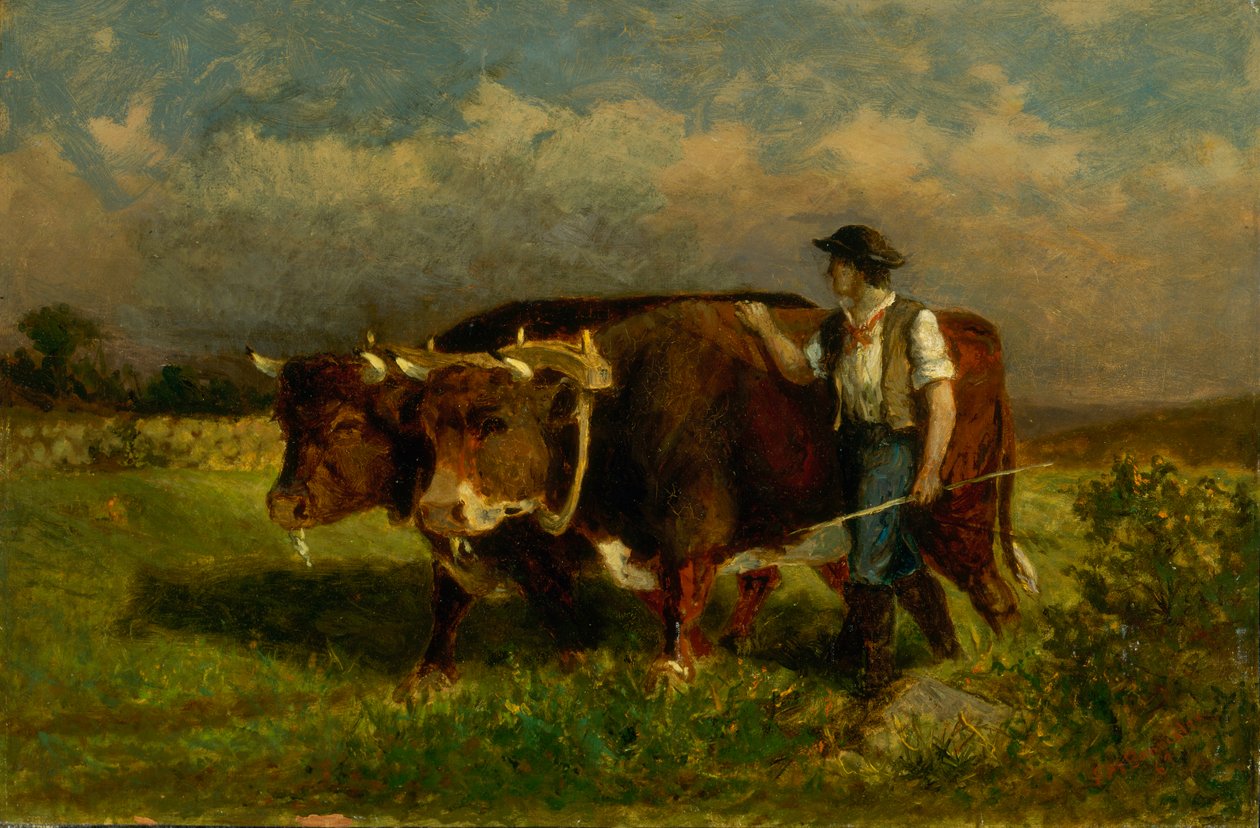 Człowiek bez tytułu z dwoma wołami, 1869. autorstwa Edward Mitchell Bannister
