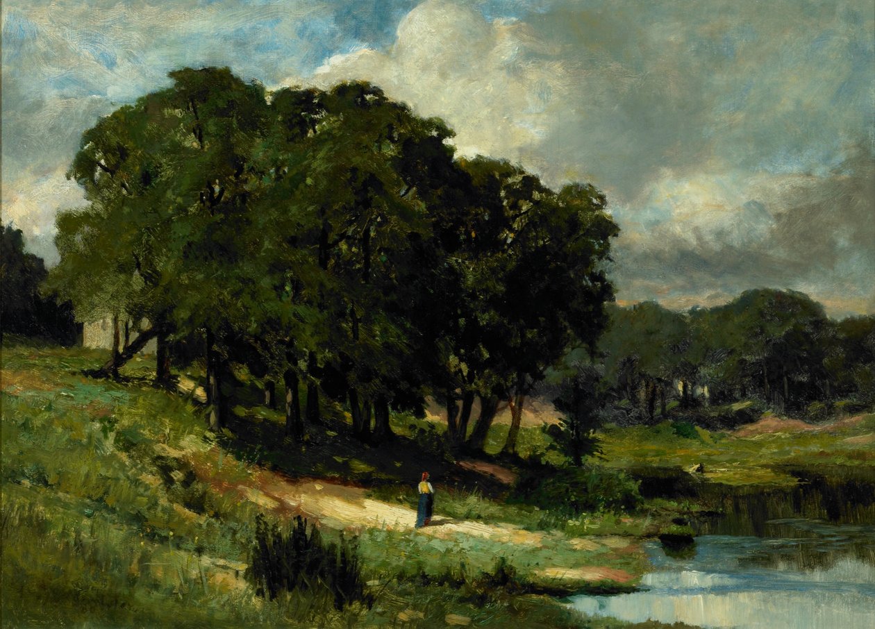 Kobieta stojąca w pobliżu stawu autorstwa Edward Mitchell Bannister