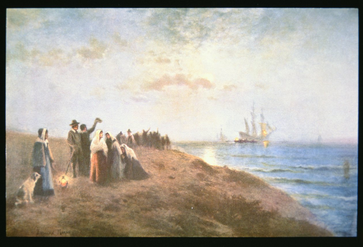Zaokrętowanie pielgrzymów (olej na płótnie) autorstwa Edward Moran