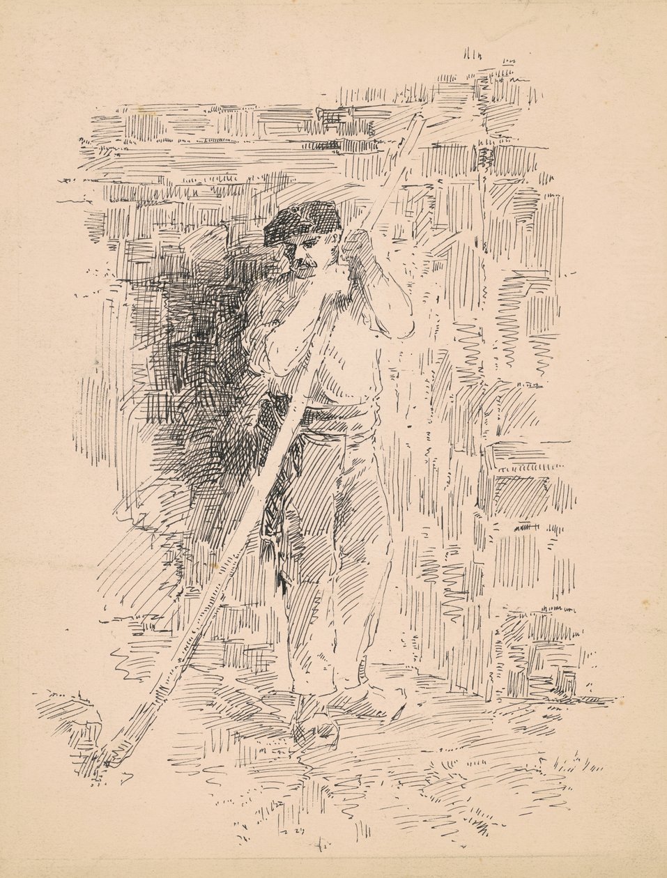 Stojący chłop, ok. 1878 (pióro i czarny tusz na tkanym papierze) autorstwa Edward Moran