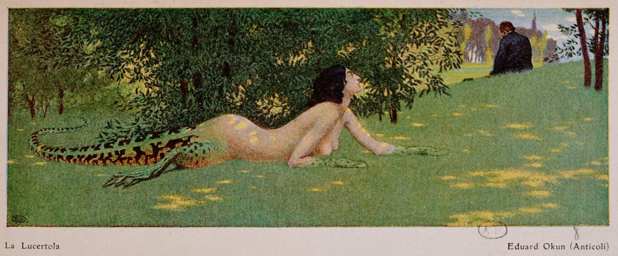 Lucertola(pół samica, pół zielona jaszczurka), 1908 autorstwa Edward Okun