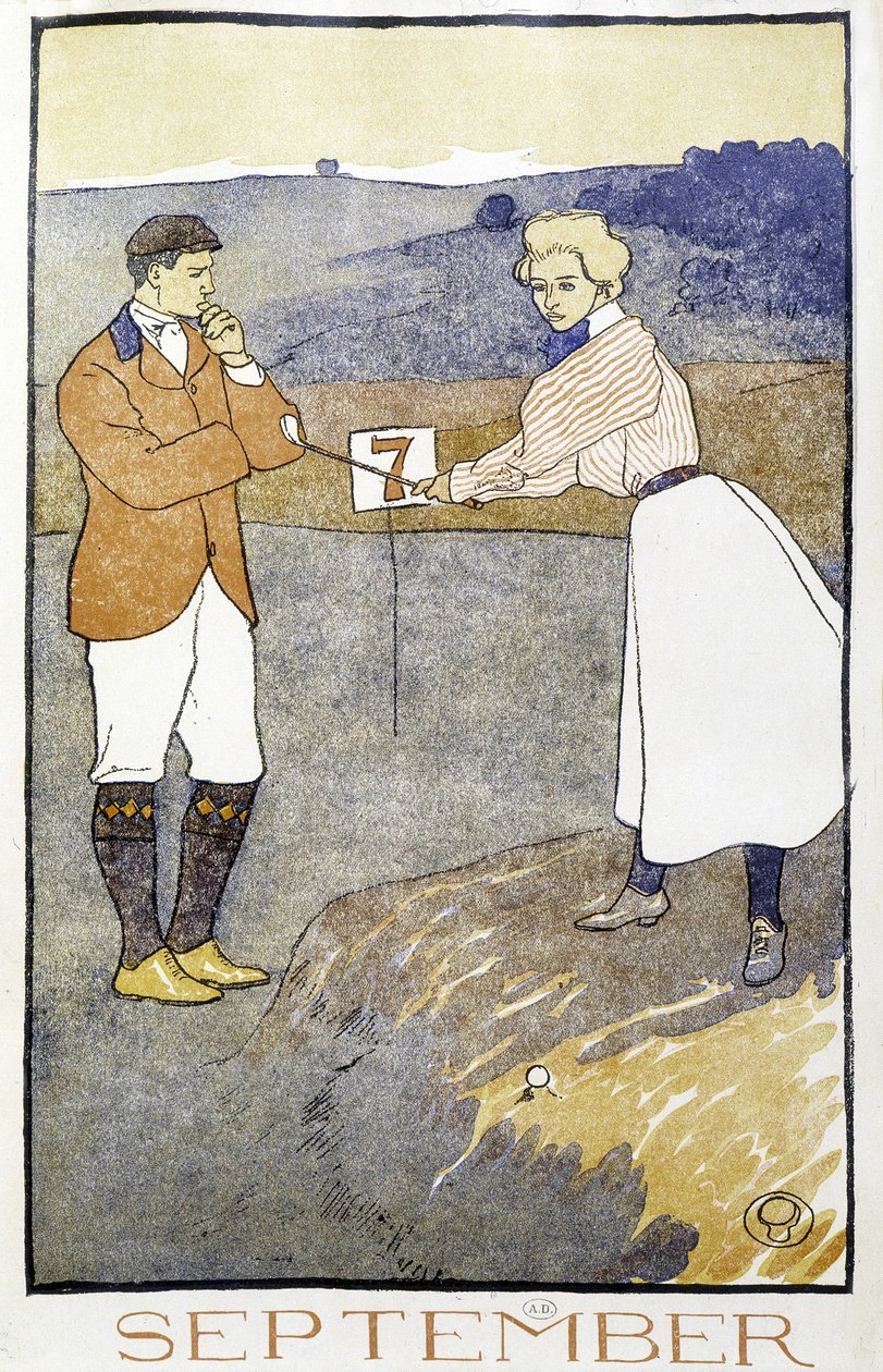Para grająca w golfa – w „Kalendarzu golfowym” Edwarda Penfielda autorstwa Edward Penfield