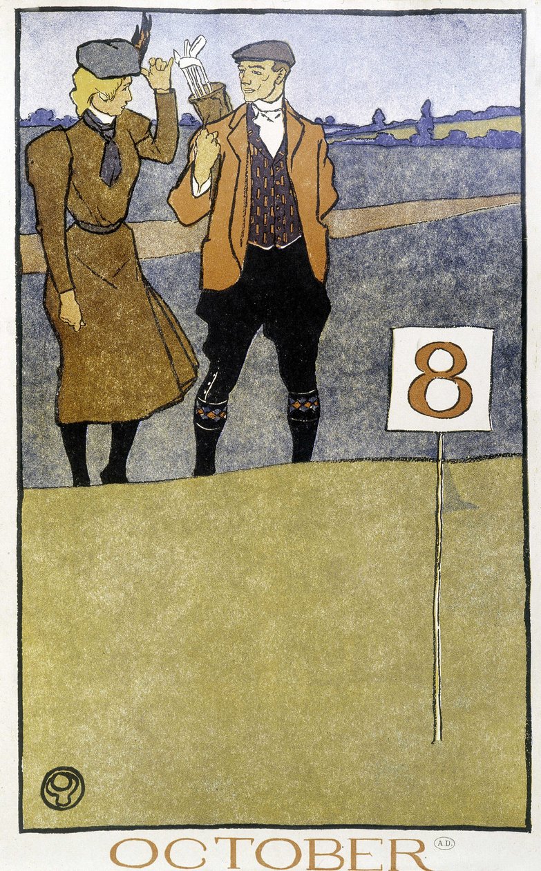 Para grająca w golfa - w „Kalendarzu golfowym” Edwarda Penfielda, wyd. 1899 autorstwa Edward Penfield