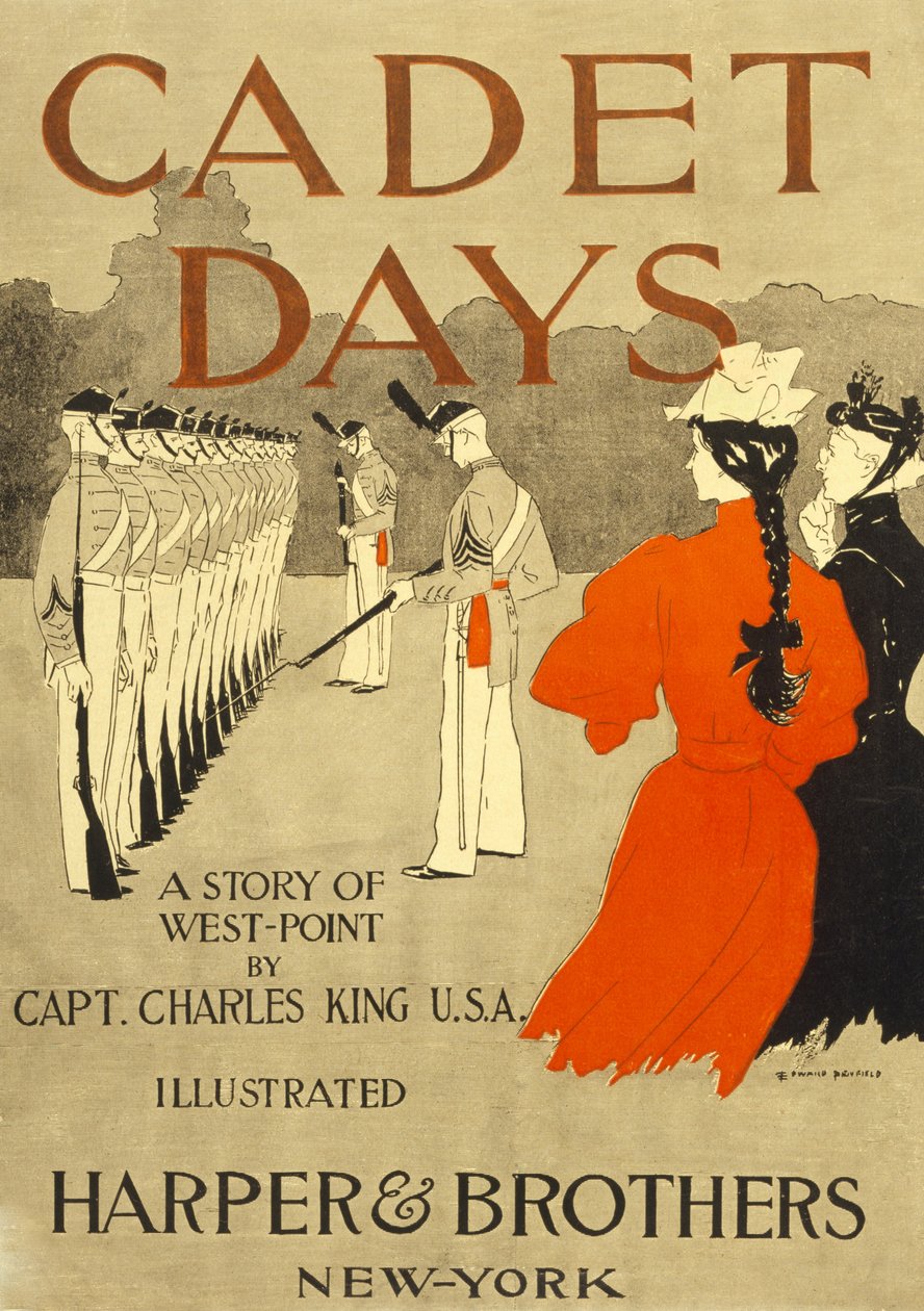 Przednia okładka na Dni Kadetów, kpt. Charles King U.S.A., wyd. Nowy Jork, 1894. autorstwa Edward Penfield
