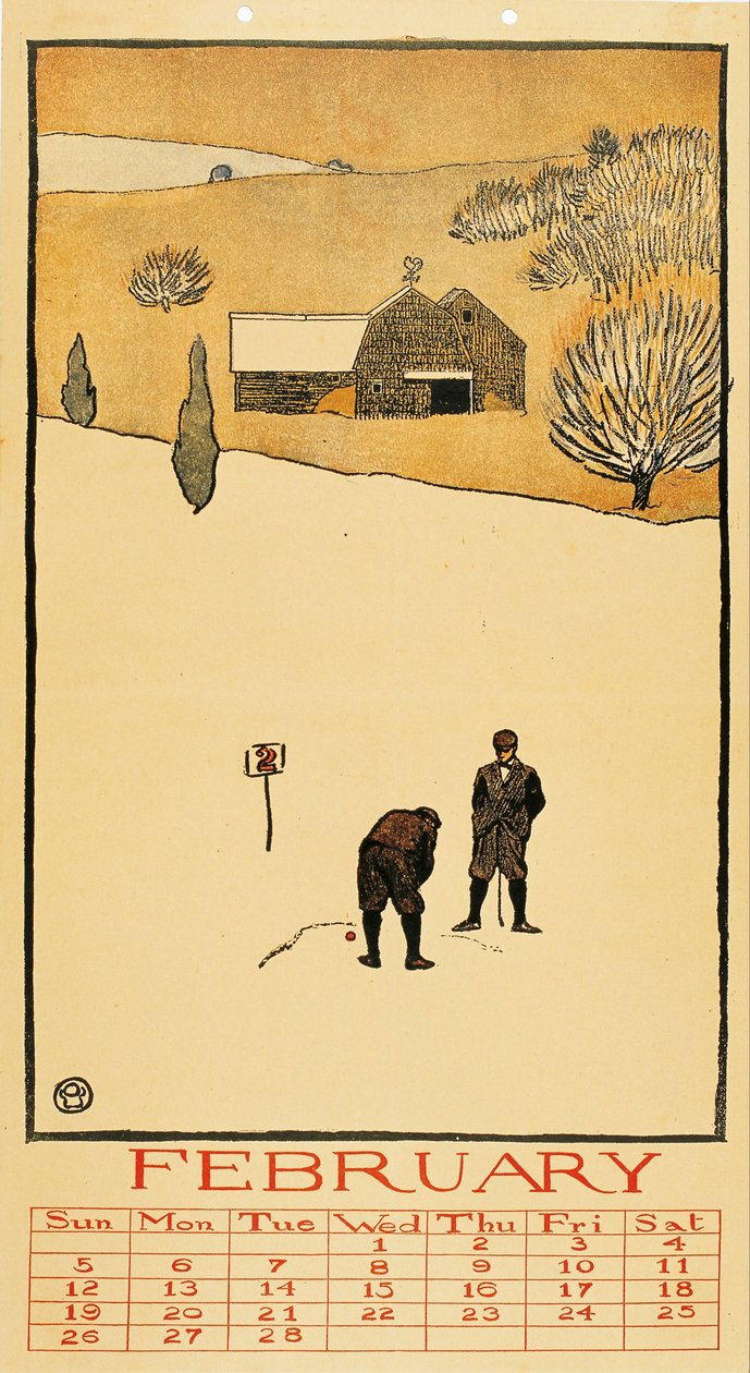 Kalendarz golfowy. Luty - Oeuvre de Edward Penfield (1866-1925) - 1899 - Kolorowa litografia - 41x28,6 - Museu Nacional d