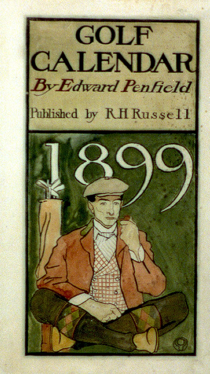 Golfista siedzący przy kijach, rysujący akwarelą. (1899?) Edwarda Penfielda 1866-1925, amerykańskiego artysty. autorstwa Edward Penfield