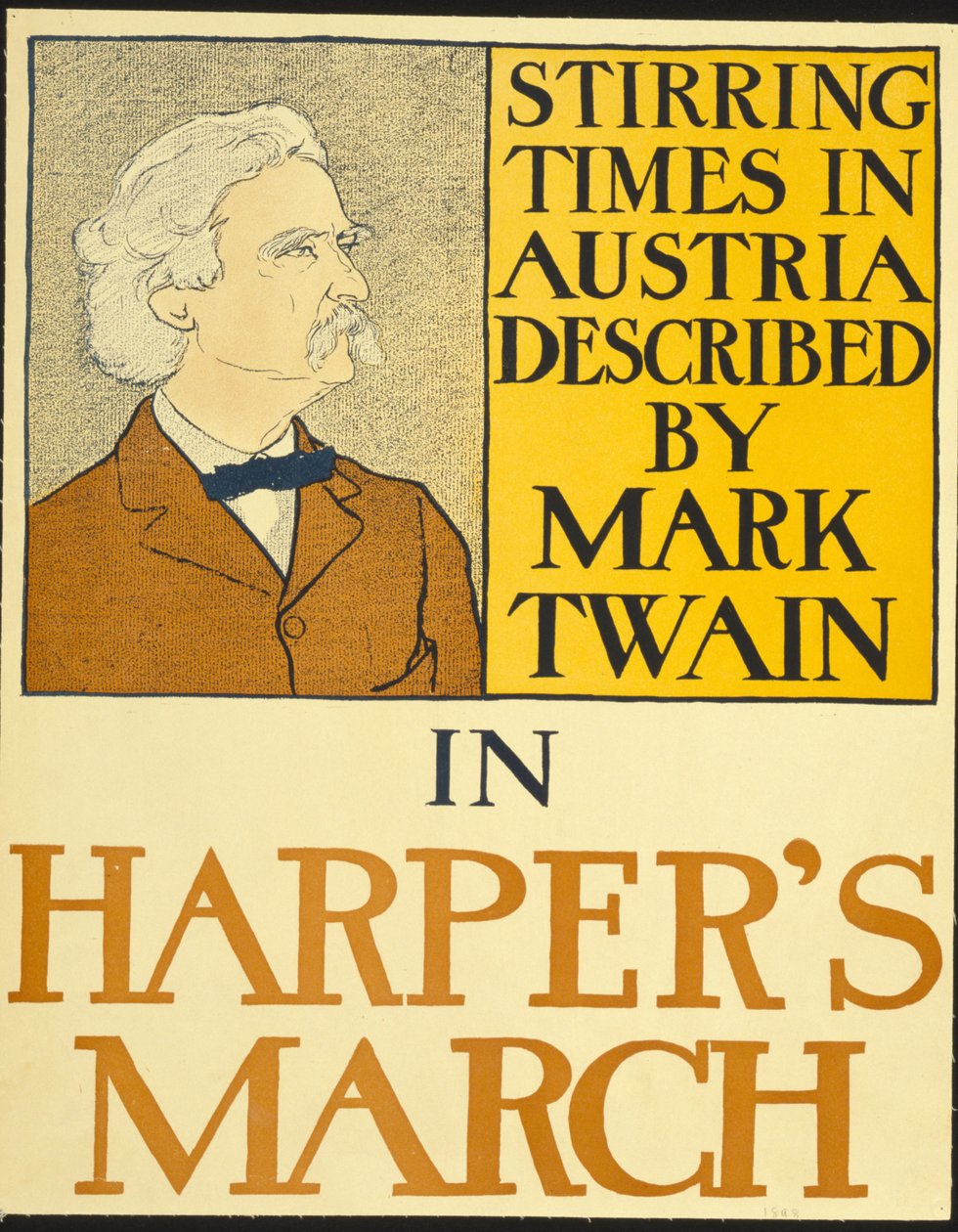 Mark Twain w wydaniu Harpera z marca 1898 (litografia) autorstwa Edward Penfield