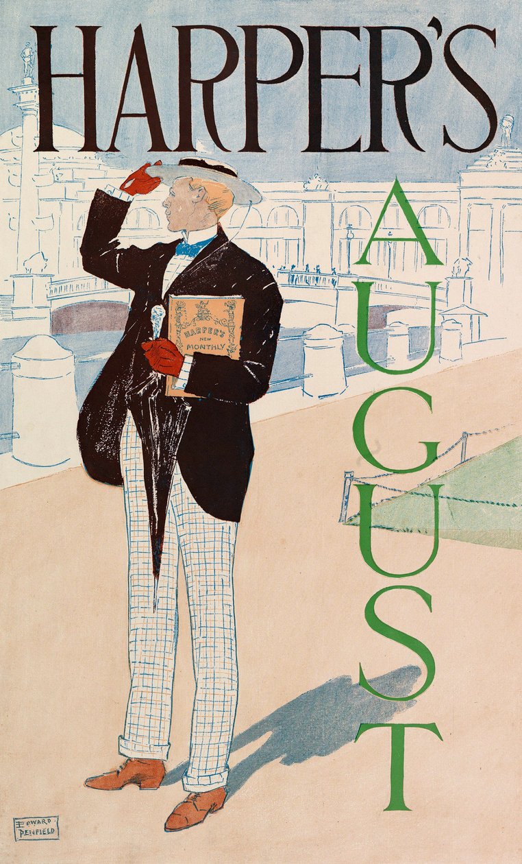 Plakat reklamujący Harpers New Monthly Magazine, sierpień 1893 (kolorowa litografia) autorstwa Edward Penfield