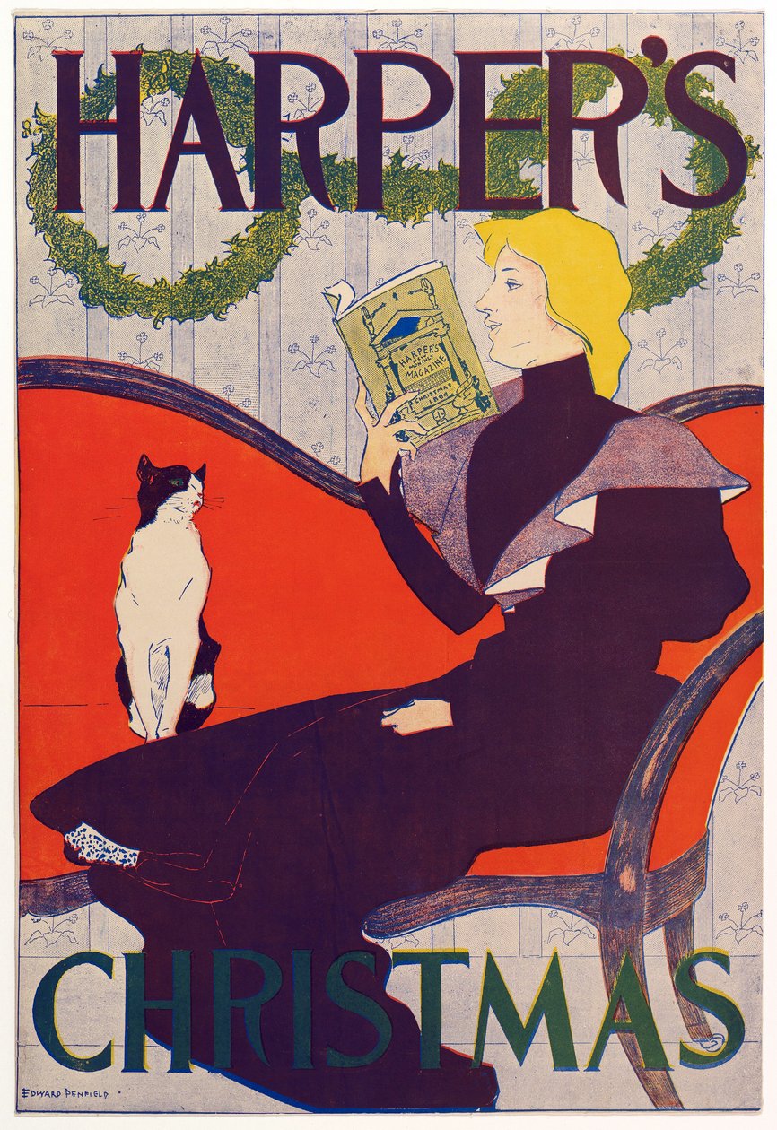 Plakat reklamujący Harpers New Monthly Magazine, Boże Narodzenie 1894 (kolorowa litografia) autorstwa Edward Penfield