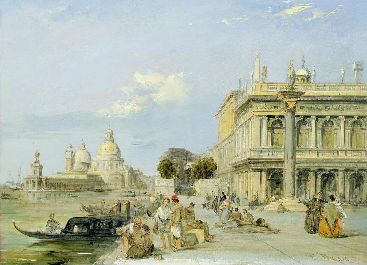 Widok na Dogana i Santa Maria della Salute z Piazzetta, Wenecja (olej na płótnie) (para 94868) autorstwa Edward Pritchett