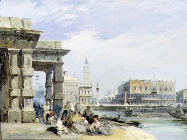 Widok na Piazzetta i Palazzo Ducale z Dogana di Mare, Wenecja (olej na płótnie) (para 94869) autorstwa Edward Pritchett