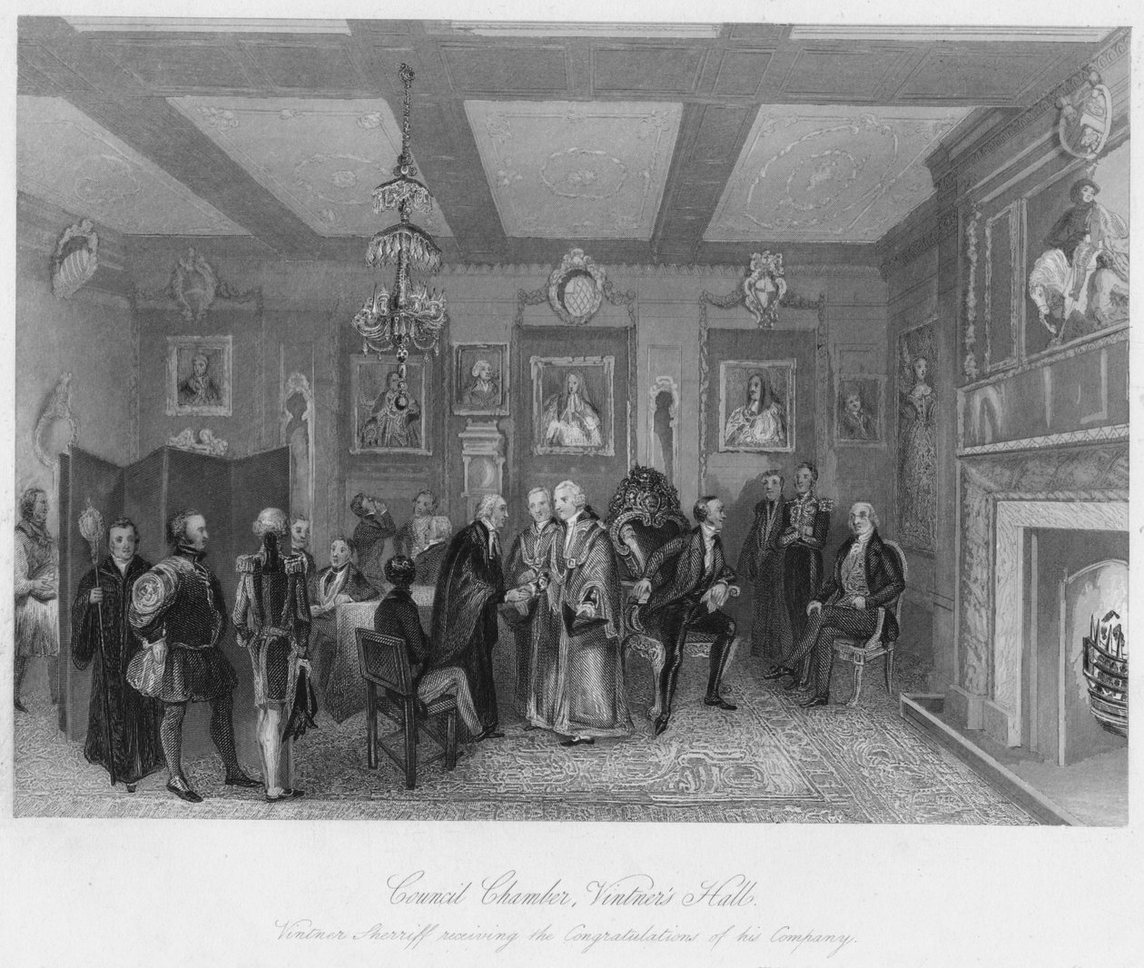 Sala Rady, Sala Winiarzy. Szeryf winiarski odbiera gratulacje swojej kompanii, c1 autorstwa Edward Radclyffe