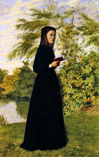 Pani czytająca w parku, ok. 1860 (olej na pokładzie) autorstwa Edward Radford