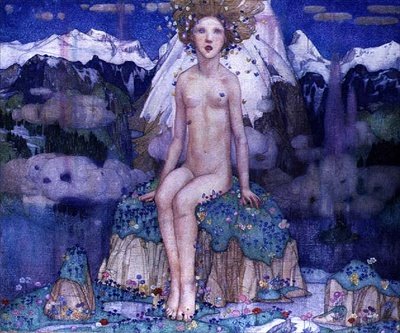 Miłość w Alpach, ok. 1920 r. (tempera na płótnie) autorstwa Edward Reginald Frampton