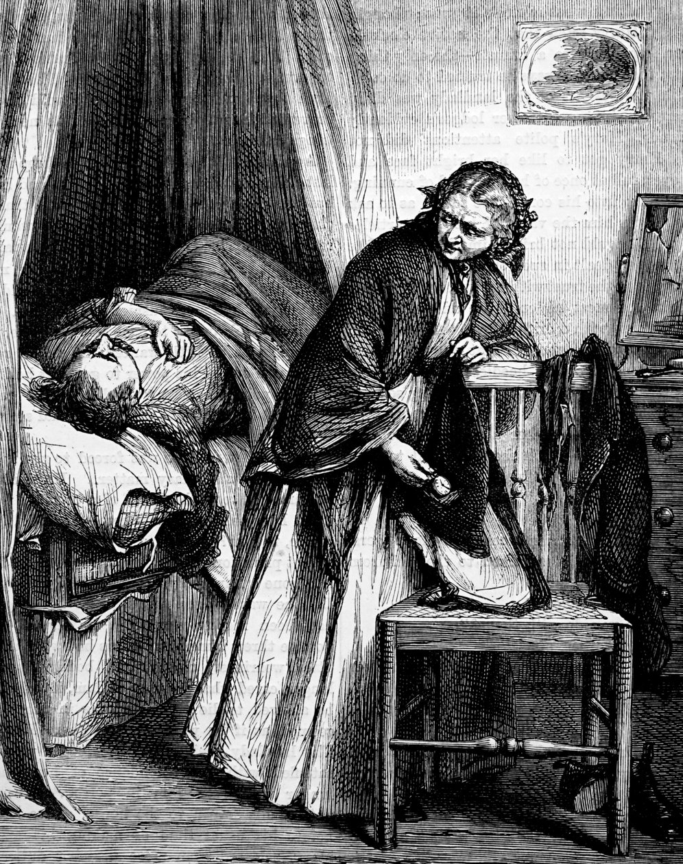 Gospodyni upewniająca się, że chory lokator ma pieniądze lub majątek na opłacenie czynszu autorstwa Edward Robert Hughes