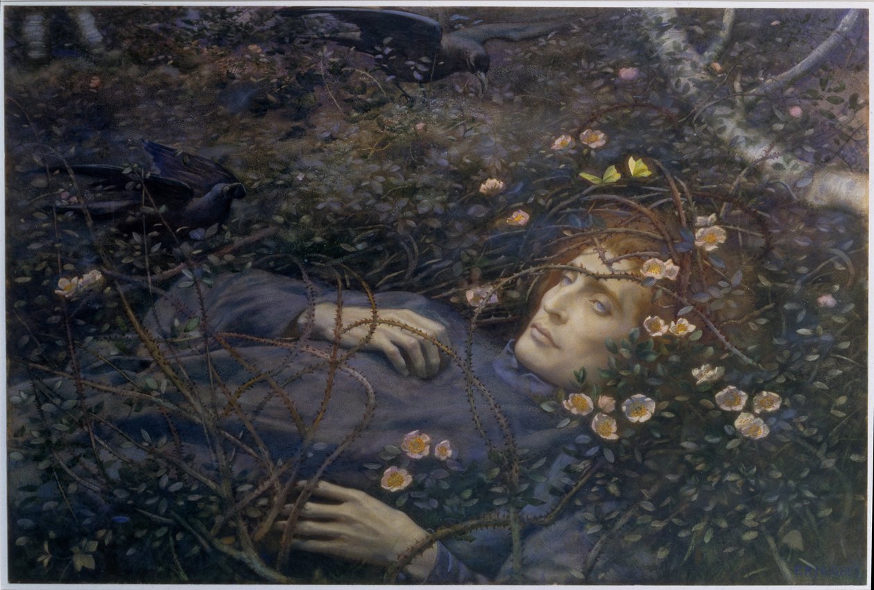 „Och, co to jest w zagłębieniu?” (akwarela na papierze) autorstwa Edward Robert Hughes