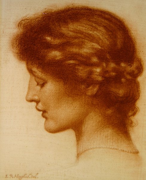 Portret Rosalind (czerwona kreda na papierze) autorstwa Edward Robert Hughes