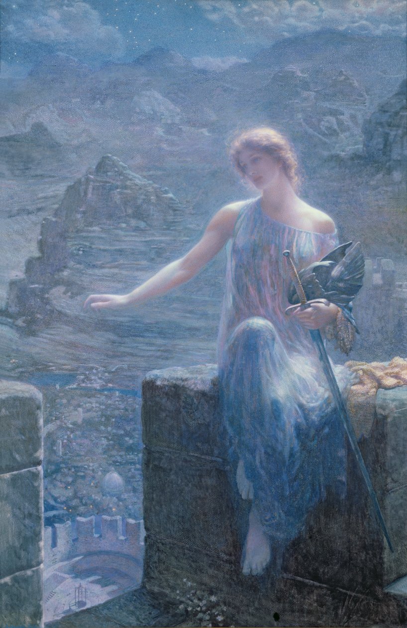 Czuwanie Walkirii, 1906 (wc i złota farba na papierze) autorstwa Edward Robert Hughes